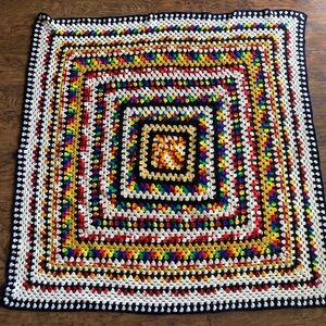 Vintage Crochet Granny Square Afghan Throw Blanket Multi Color 52” Square